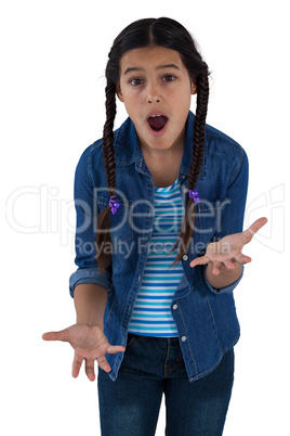 Cute girl surprised against white background