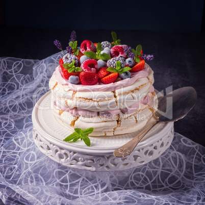 Pavlova with berry fruits