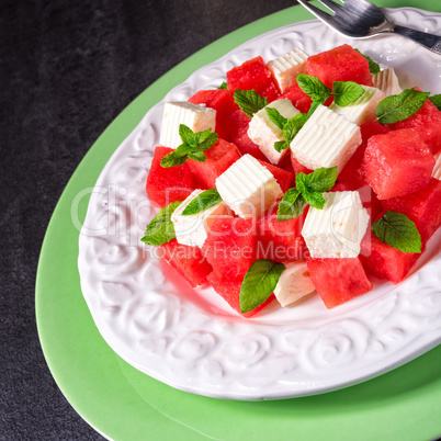 Greek Salad with watermelon, feta and fresh mint