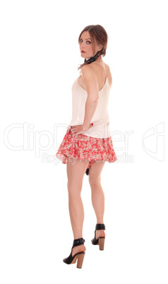 Young lovely woman in shorts.