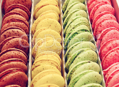 Multicolored macaroons in a paper box