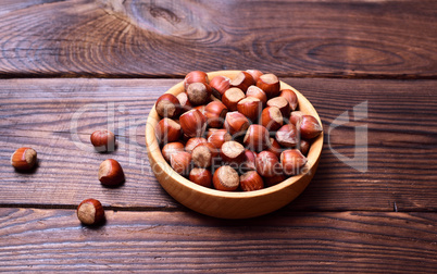 Hazelnut in a wooden plate