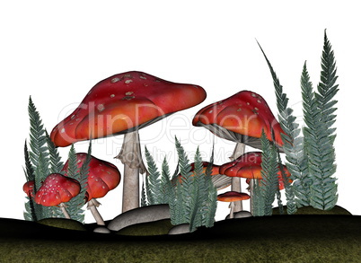 Red amanita muscaria mushrooms - 3D render