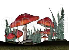 Red amanita muscaria mushrooms - 3D render