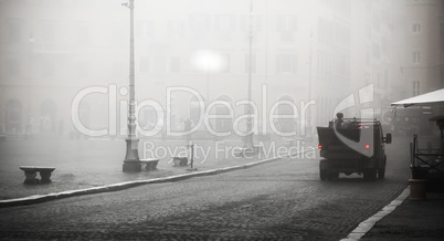 Piazza navona in Rome wrapped in fog