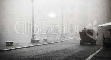 Piazza navona in Rome wrapped in fog