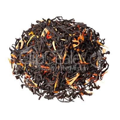 Black tea with orange peel, pieces of papaya and marigold petals