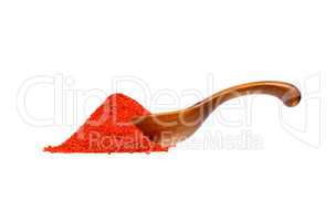 Powdered pimienta roja red pepper in the wooden spoon.