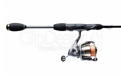Exclusive custom fishing rod and professional reel isolated on w