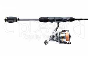 Exclusive custom fishing rod and professional reel isolated on w