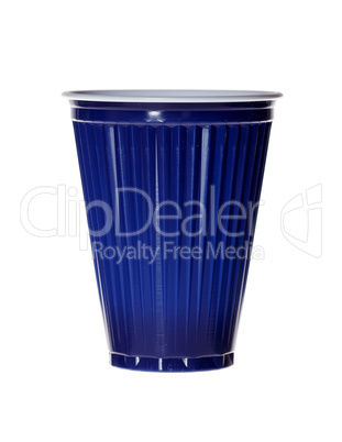 Dark blue plastic cup isolated on white.