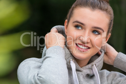 Happy Pretty Teenage Girl Young Woman Wearing Hoody