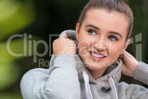 Happy Pretty Teenage Girl Young Woman Wearing Hoody