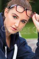 Pretty Teenager Girl Young Woman Wearing Glasses