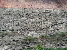 The wall of the fortress in the city of Dubno. On a summer day.