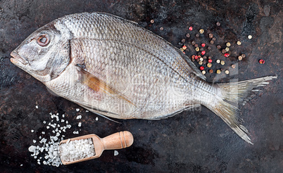 Dorado fish on black pan