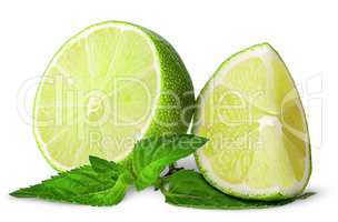 Several pieces of lime with mint