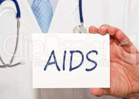 Doctor holding AIDS sign with text