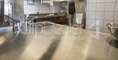 Professional kitchen, view counter in steel