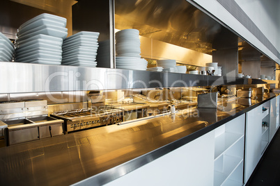 Professional kitchen, view counter in steel