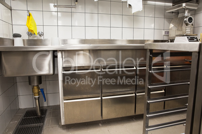 Professional kitchen, view counter in steel