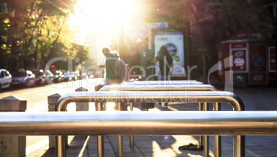 Metal railing and sun rays