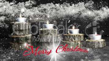 Merry Christmas. Christmas candles burning, decoration on wooden