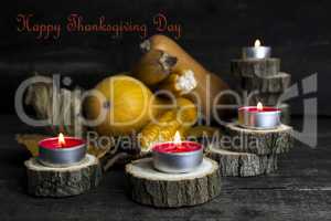 Happy Thanksgiving Day, Decoration on a wooden table with Burnin