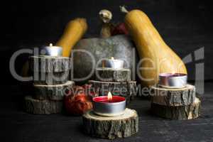 Happy Thanksgiving Day, Decoration on a wooden table with Burnin