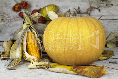 Happy Thanksgiving Day, Decoration on a wooden table with Pumpki