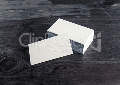 Business cards on wood