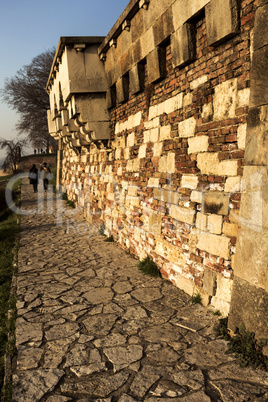 Stone path and brick wall