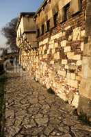 Stone path and brick wall