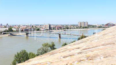 View of the Serbian city of Novi Sad and the bridge over the Dan