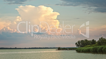 Big powerful storm clouds over the lake Balaton in Hungary