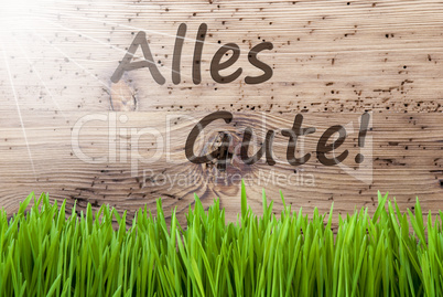Bright Sunny Wooden Background, Gras, Alles Gute Means Best Wishes