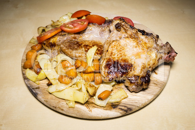 Pork meat with yellow beans ,carrots and tomatoes