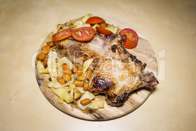 Pork meat with yellow beans ,carrots and tomatoes