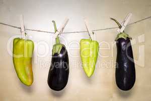 Eggplant And Paprika On Wooden Background