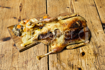 Roasted Duck On Wooden Table