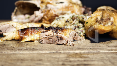 Roasted Duck Meat On Wooden Table