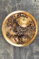 Coffee beans with traditional copper serving set