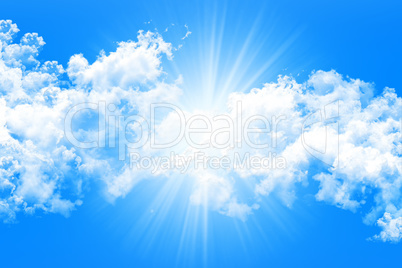 Sky and Clouds With Sun Rays Background 3D illustration