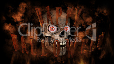 Human Skull With Eyes And Scary, Evil Look 3D Rendering