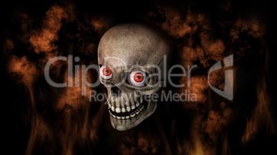 Human Skull With Eyes And Scary, Evil Look 3D Rendering