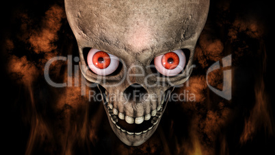 Human Skull With Eyes And Scary, Evil Look 3D Rendering