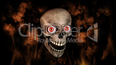 Human Skull With Eyes And Scary, Evil Look 3D Rendering