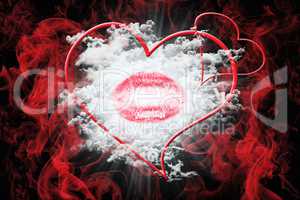 Heart and a Kiss With Red Smoke. Valentine's Day Concept 3D Illu