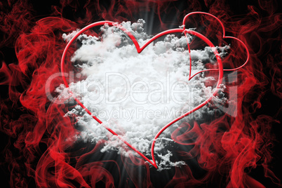 Hearts and White Fluffy Clouds With Red Smoke. Valentine's Day C