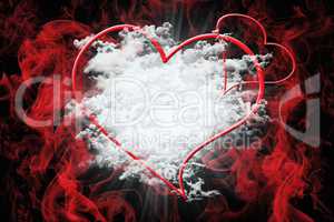 Hearts and White Fluffy Clouds With Red Smoke. Valentine's Day C